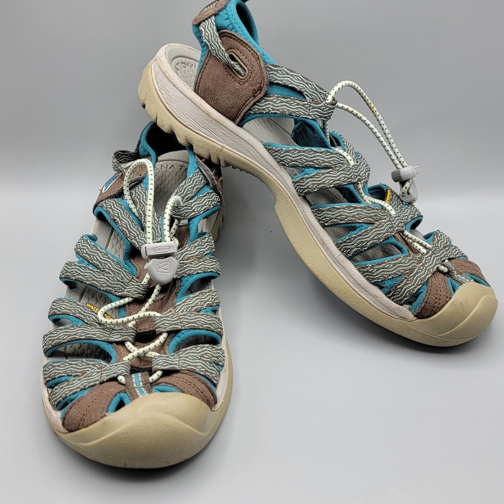 Keen Whisper Womens Hiking Sandals Blue Brown Waterproof Sport Shoes Sz 9
